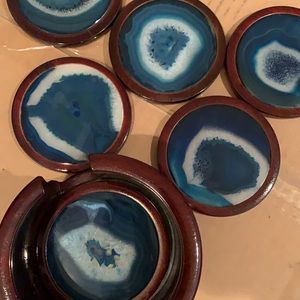 vintage blue geode wood coasters